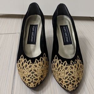 Stuart Weitzman Black Velvet Pumps w/Lace Details